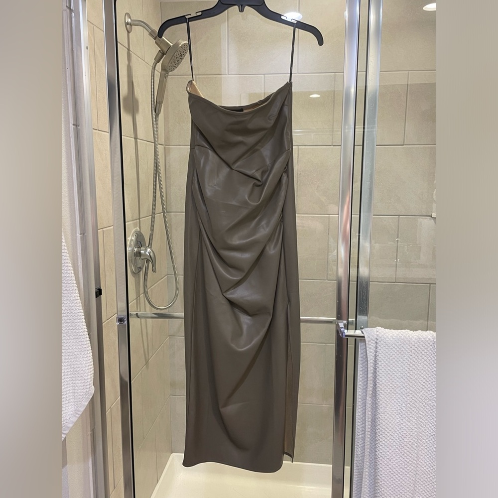 Forever 21 Ash Brown Soft Vegan Leather No Strap Dress Size High Slit